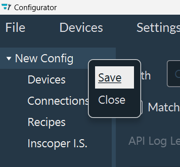 Saving a configuration