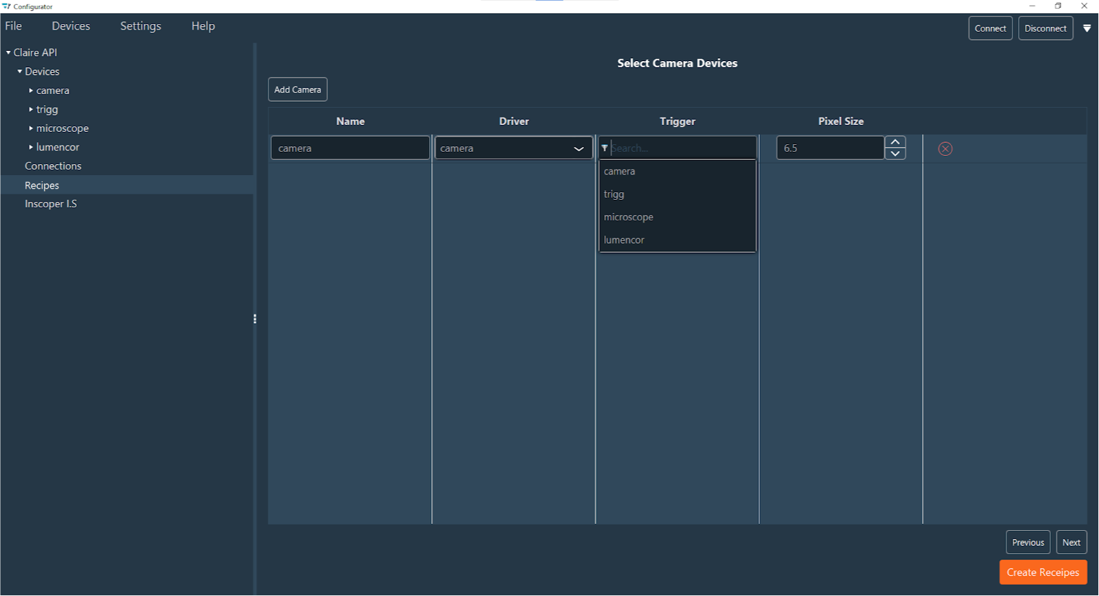 Recipe Camera Selection